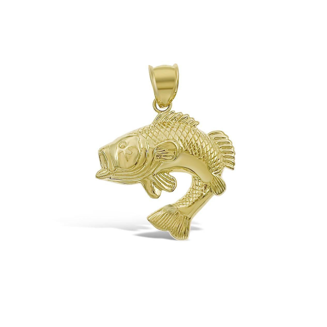 Sea Bass Fish Pendant Charm 10k Yellow Gold 1.2 inch
