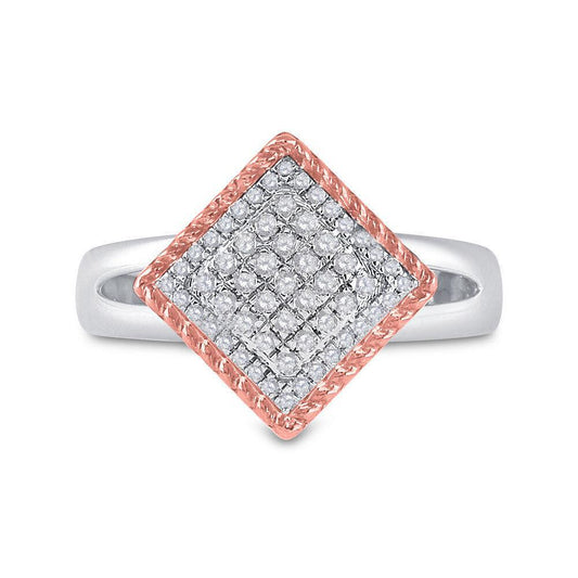 0.25ctw Diamond Square Top Womens Ring 10K Two Tone Gold Rope Border