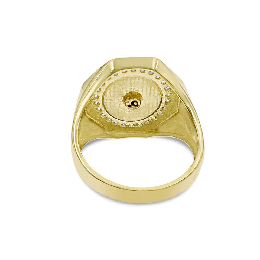 Egyptian Cross Ankh Octagon Mens Signet Pinky Ring 10k Yellow Gold