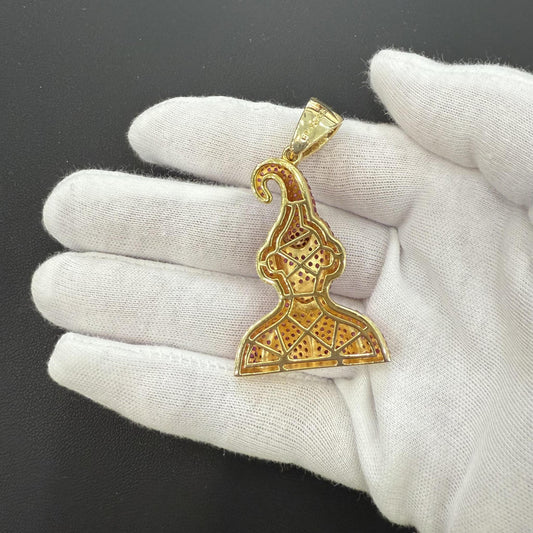 Pendant 2" Gold Plated 925 Sterling Silver CZ Iced Charm