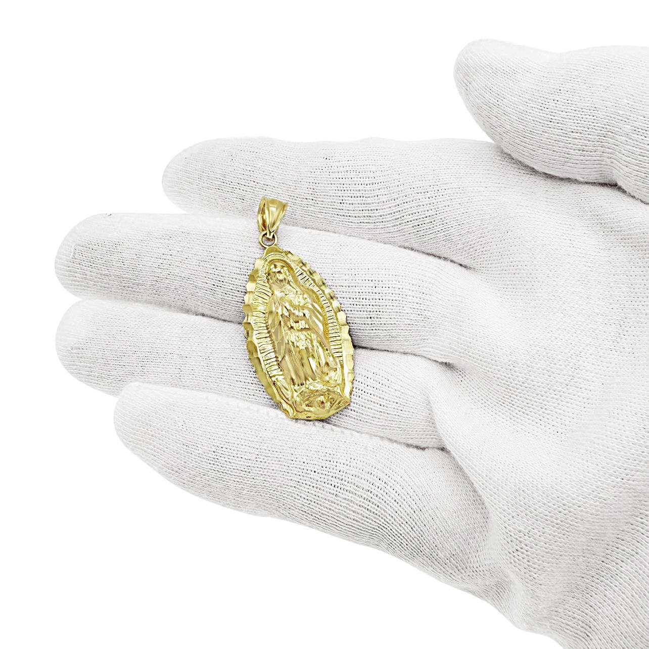 Lady Guadalupe Charm 10k Yellow Gold Virgin Mary Pendant 1.5 inch