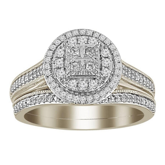 0.33ctw Diamond Princess Cut Double Halo Bridal Ring Set 10K White Gold