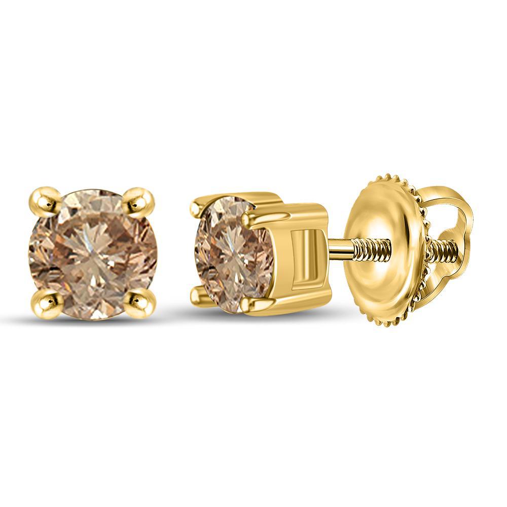 0.50 Cttw Chocolate Diamond Solitaire Stud Earrings 10k Yellow Gold Screw Back