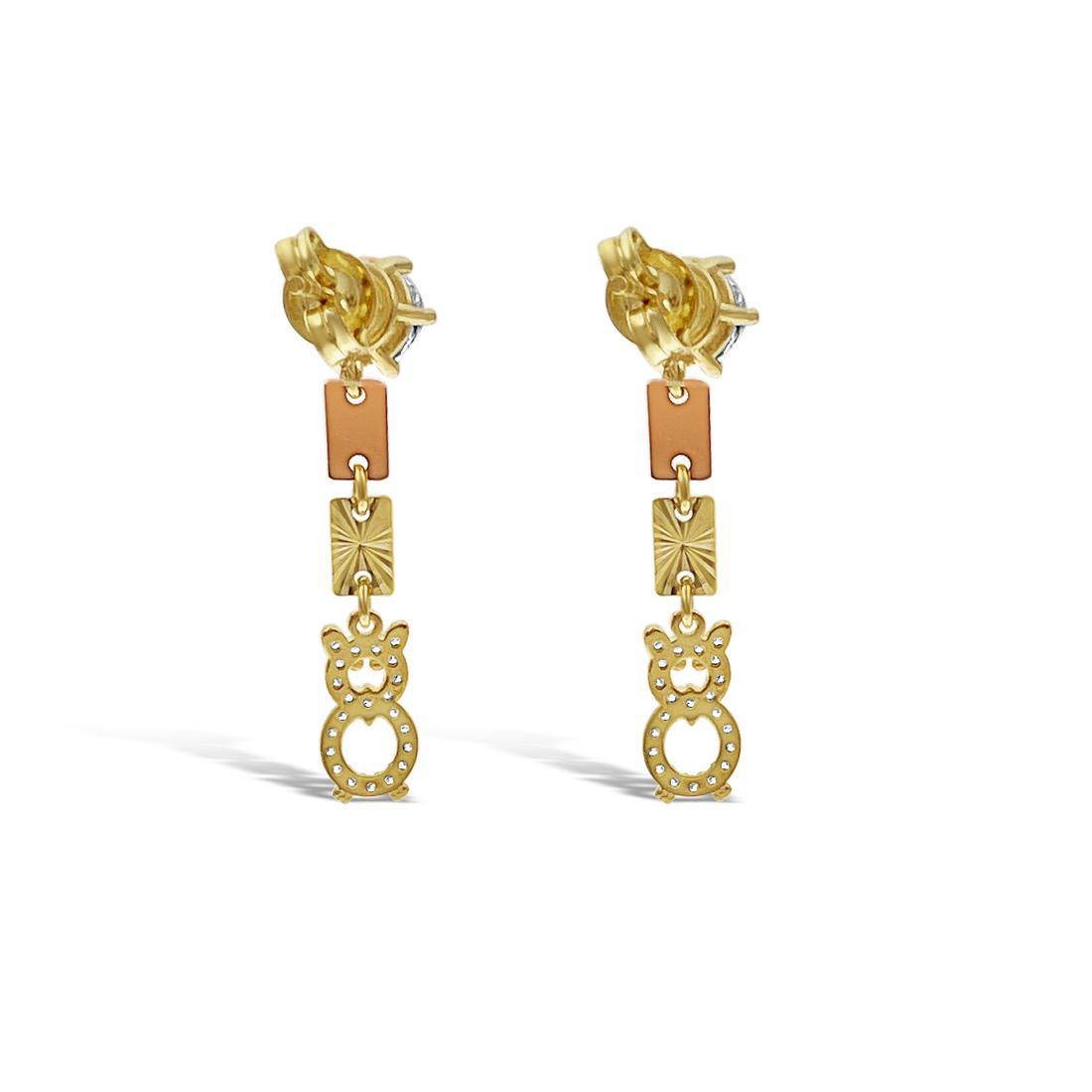 Owl Drop Dangle Earrings Real 14k Yellow Rose Gold Stud Cz