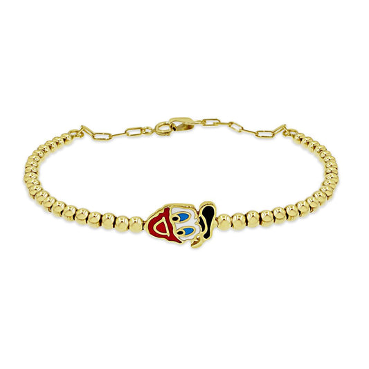 10k Yellow Gold Kids Beaded Bracelet Donald Duck Enamel Adjustable Charm
