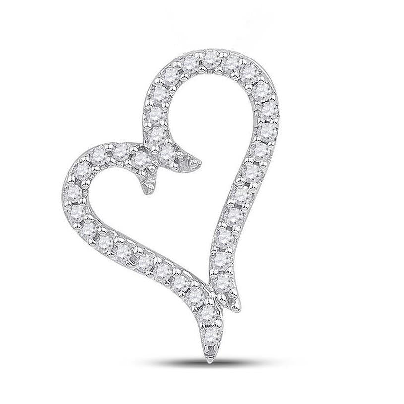 10K White Gold 0.20 CTW Diamond Heart Pendant Open Curved Design Charm