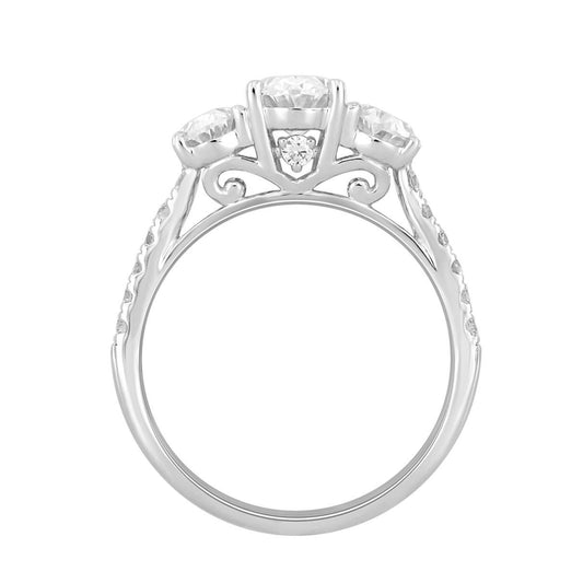 2.25ctw Diamond Lab Grown Oval 3 Stone Engagement Ring 14K White Gold
