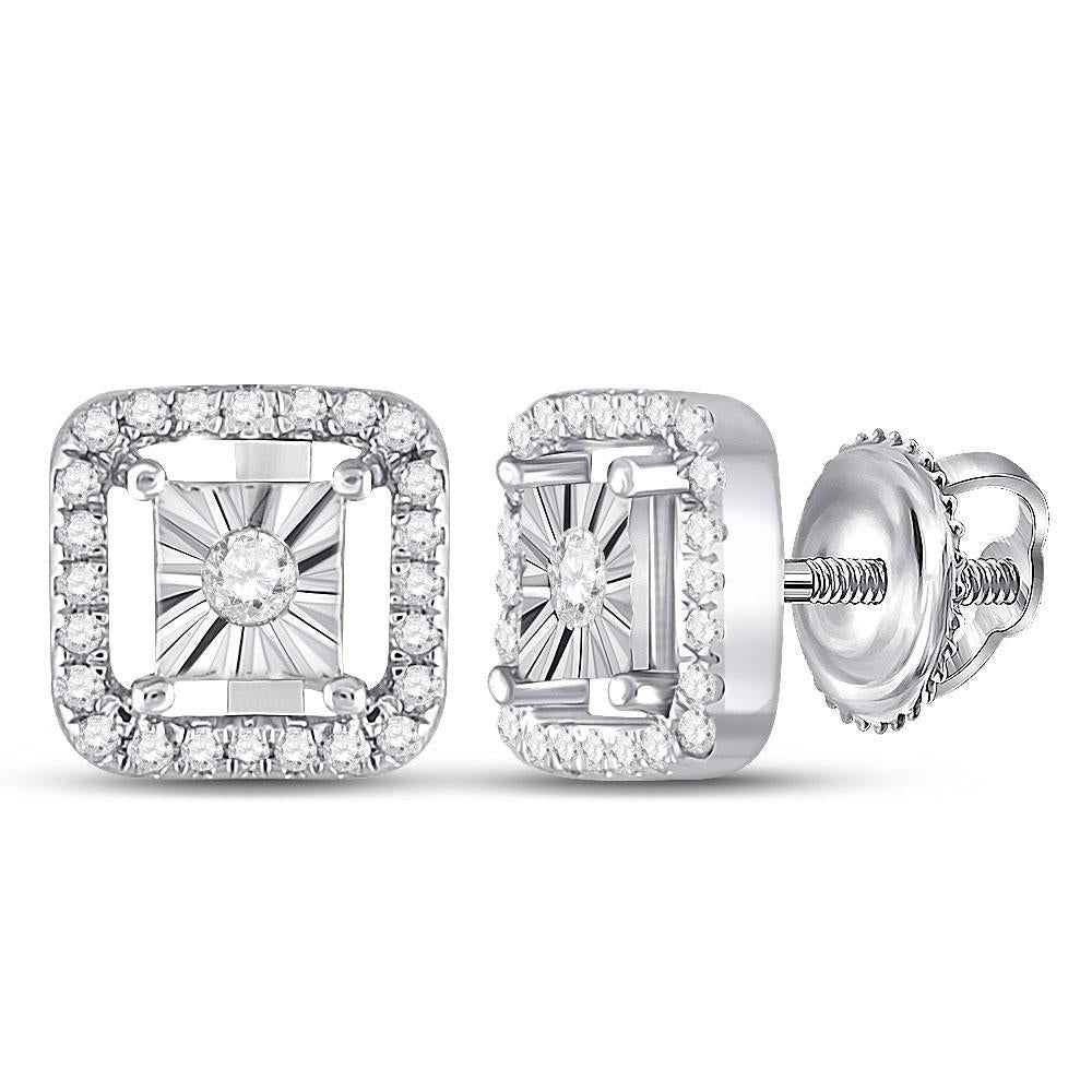 0.25 Cttw Round Diamond Miracle Cushion Stud Earrings 925 Sterling Silver