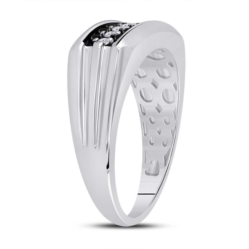 0.50ctw Black White Round Diamond Triple Row Mens Ring Band 925 Sterling Silver