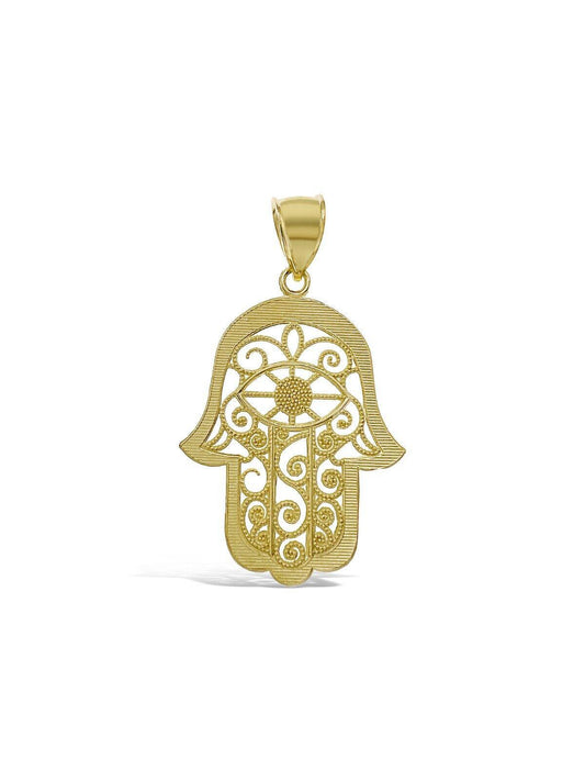 Hamsa Fatima Hand Palm Pendant Charm 10k Yellow Gold 2 inch