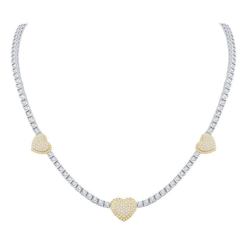 3.25 ctw Diamond Tennis Necklace 10K Two Tone Gold Three Heart