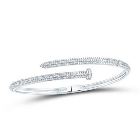 1.63ctw Diamond Nail Bypass Open Cuff Bangle 10K White Gold
