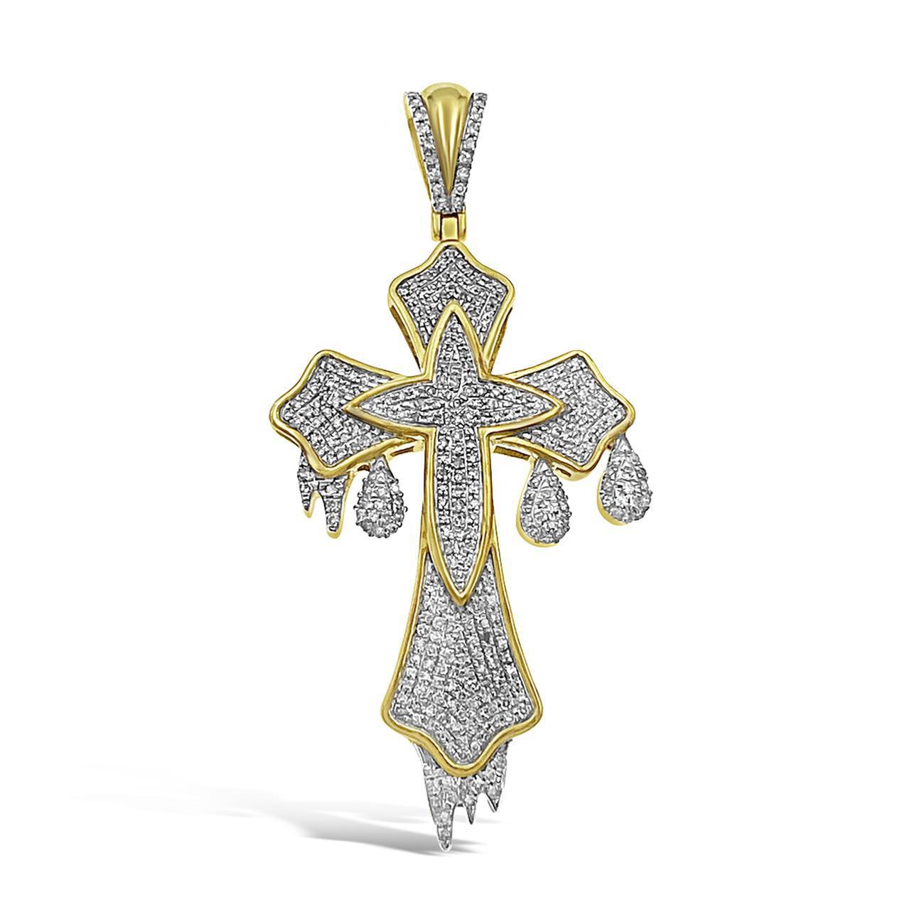0.75 Cttw Diamond Dripping Cross Pendant 10k Yellow Gold Charm