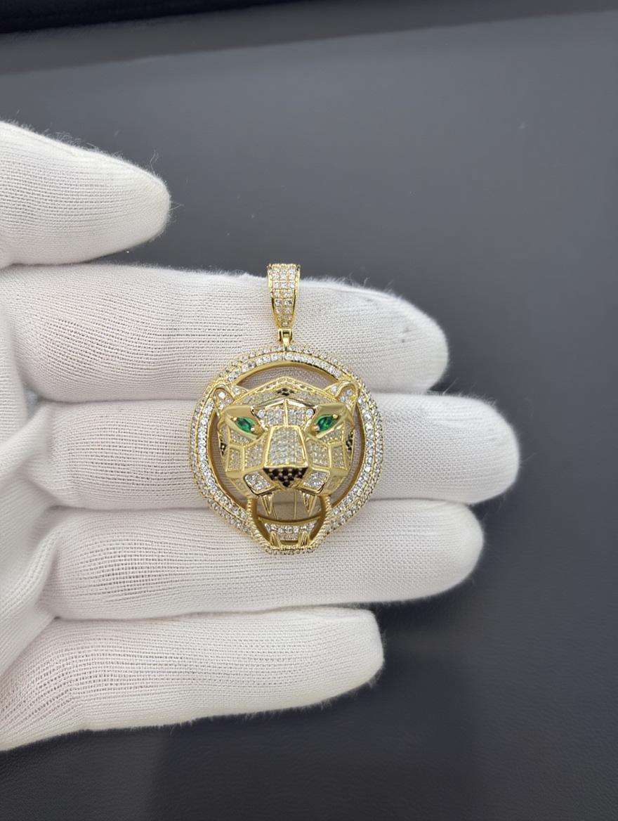 Tiger Head Pendant 925 Sterling Silver Gold Plated