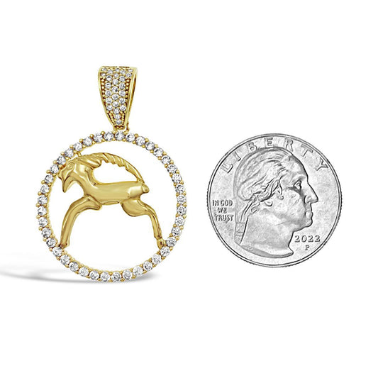 14k Yellow Gold Taurus Pendant Zodiac Star Sign CZ Charm 1.5 inch