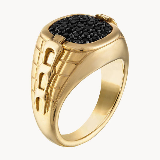 Bulova 0.50ctw Diamonds Mens Signet Ring Gold Plated Sterling Silver BVR1013-YSAAA