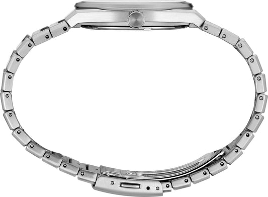 Seiko Essentials Quartz Silver Tone Black Dial Mens Watch SUR557
