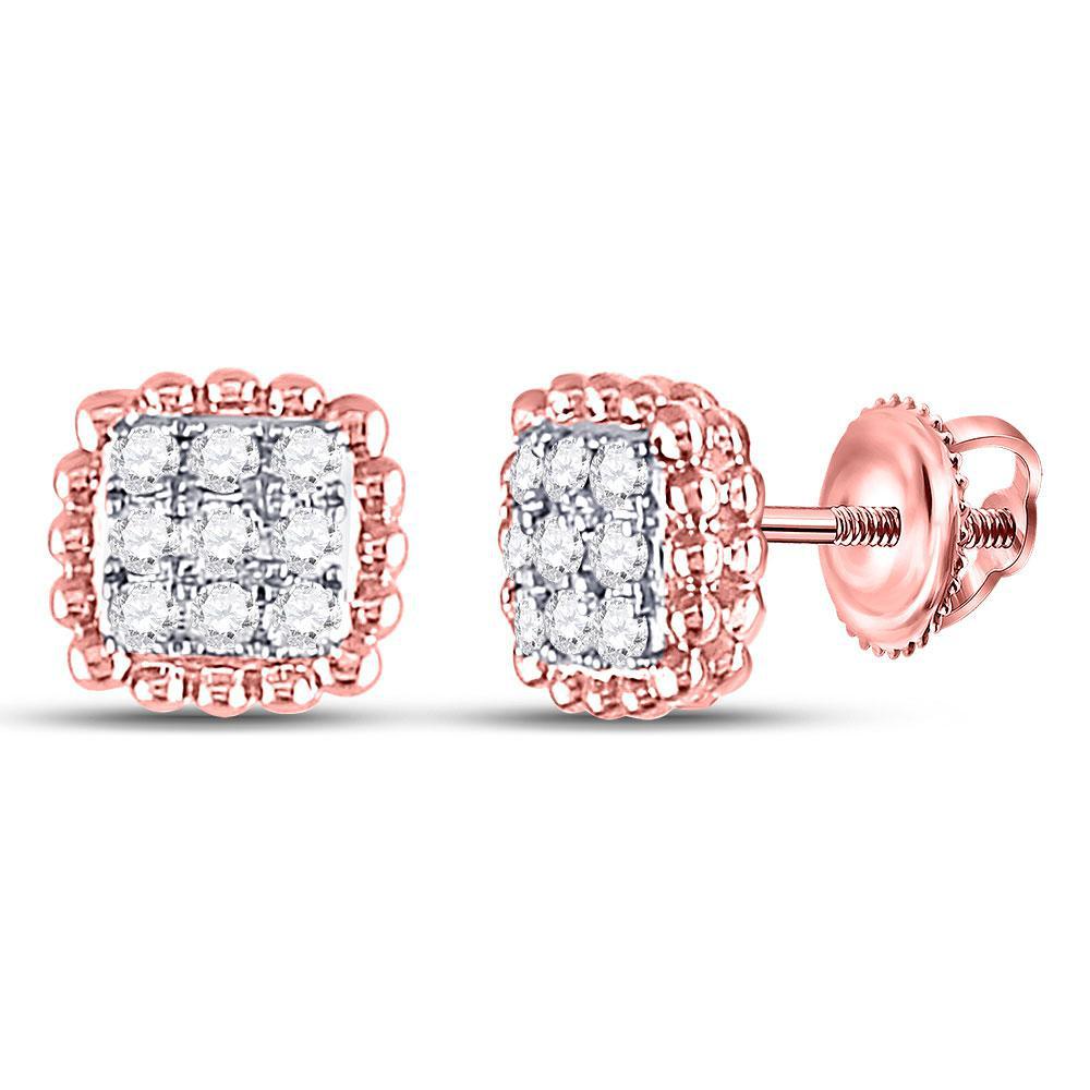 0.24ctw Diamond Stud Earrings 10K Rose Gold Square Cluster Screw Back