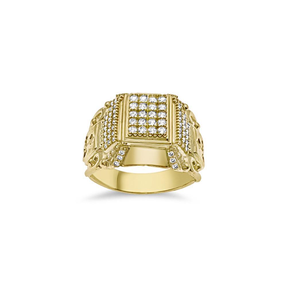 10k Yellow Gold Cross Mens Signet Pinky Ring Square