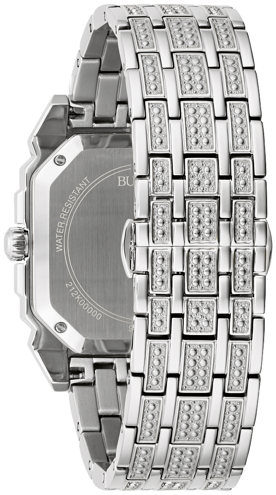 Bulova Octava Crystal Silver tone Mens Octagon Watch 96A285