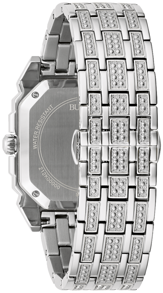 Bulova Octava Crystal Silver tone Mens Octagon Watch 96A285