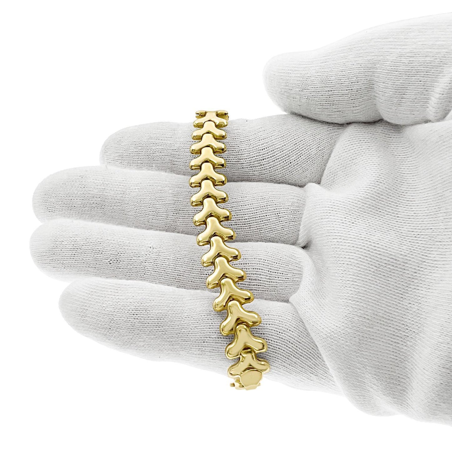 10k Yellow Gold V Link Bangle Bracelet Lobster Clasp