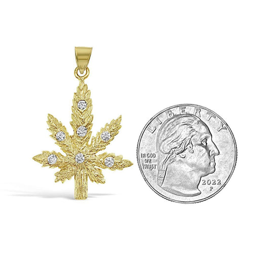 10K Yellow Gold Marijuana Leaf Pendant