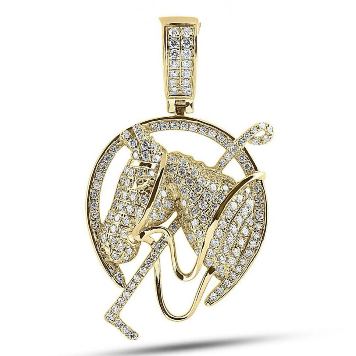 2 Cttw Diamond Lucky Horseshoe Horse Mens Pendant Charm 10k Yellow Gold