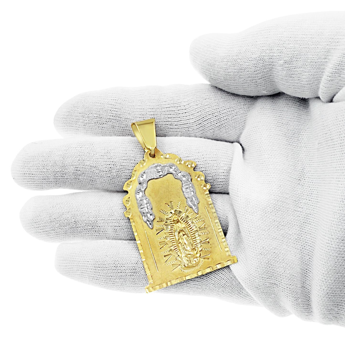 Virgin Mary Pendant Charm Solid 14k Yellow Gold 2.1 inch