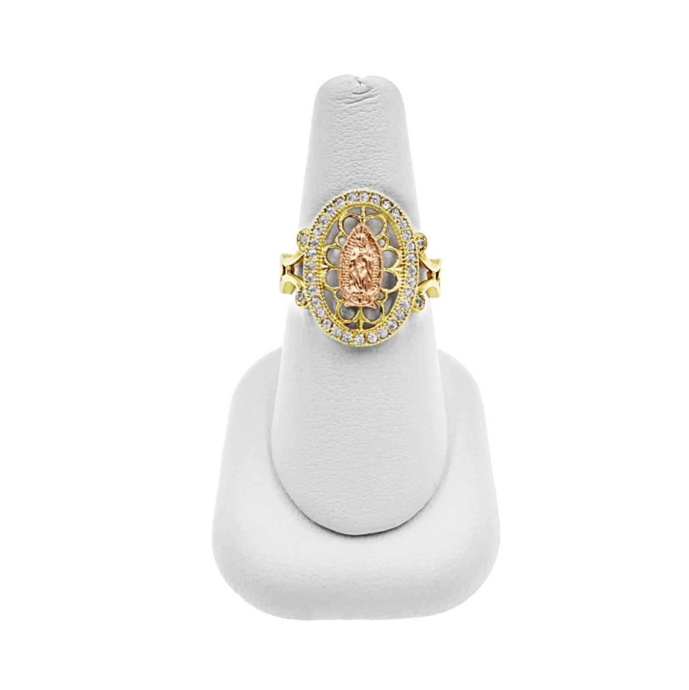 14K Two Tone Gold Virgin Mary Oval Ring