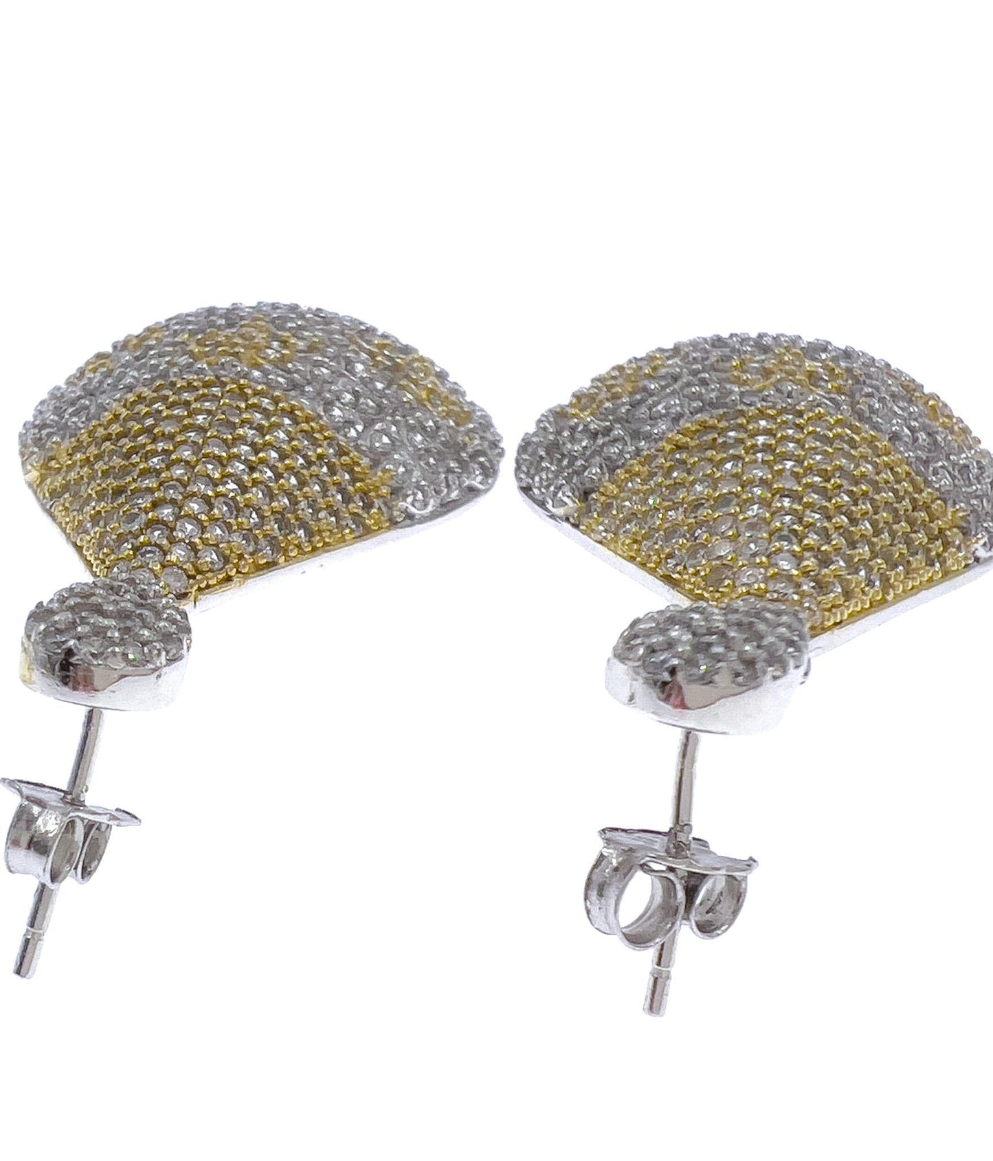 925 Sterling Silver Womens Teardrop Dangle Stud Earrings CZ Two Tone Statement