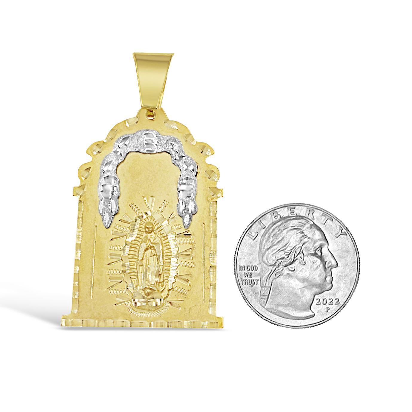 Virgin Mary Pendant Charm Solid 14k Yellow Gold 2.1 inch