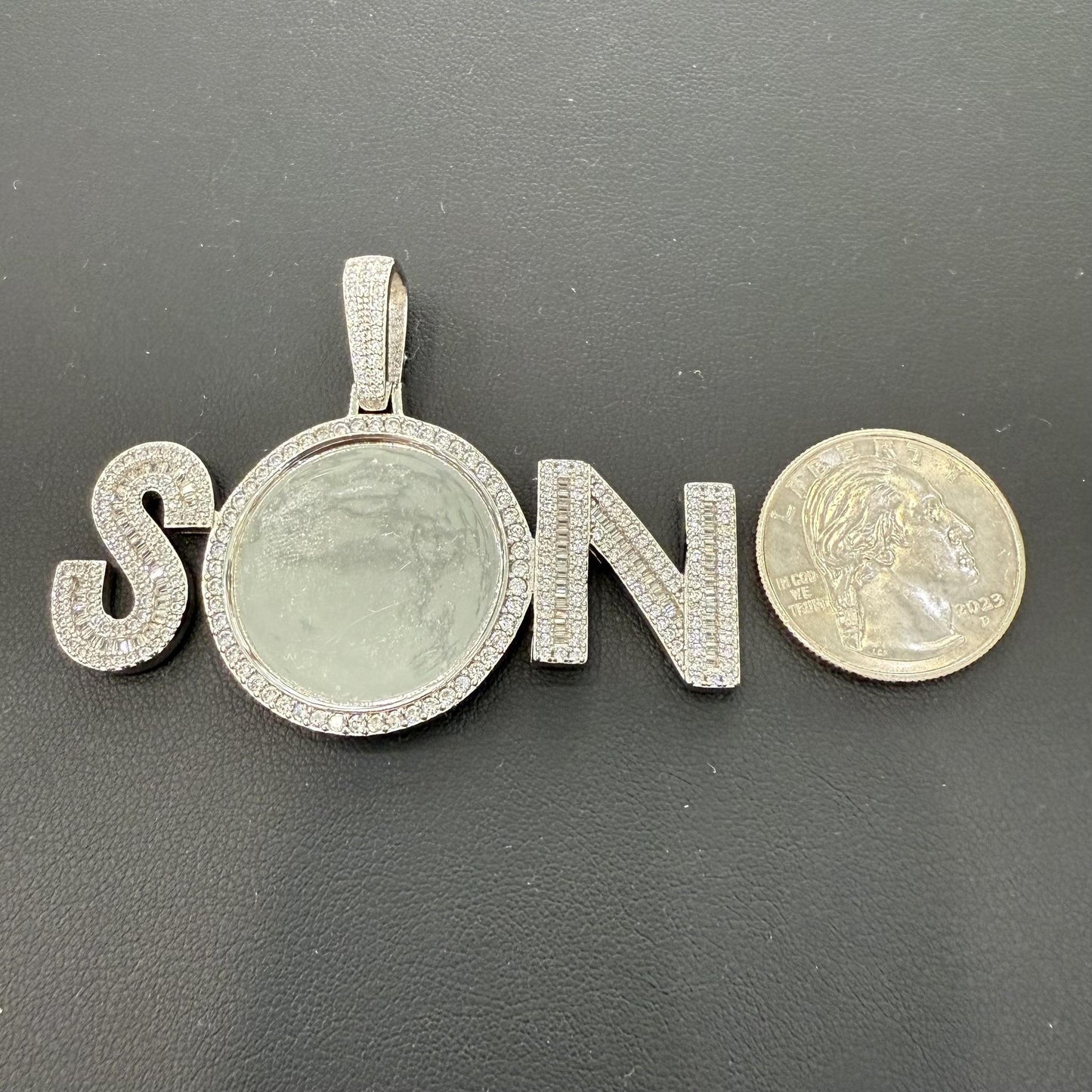 Son Memory Pendant 925 Sterling Silver CZ Iced Out Charm Picture Frame