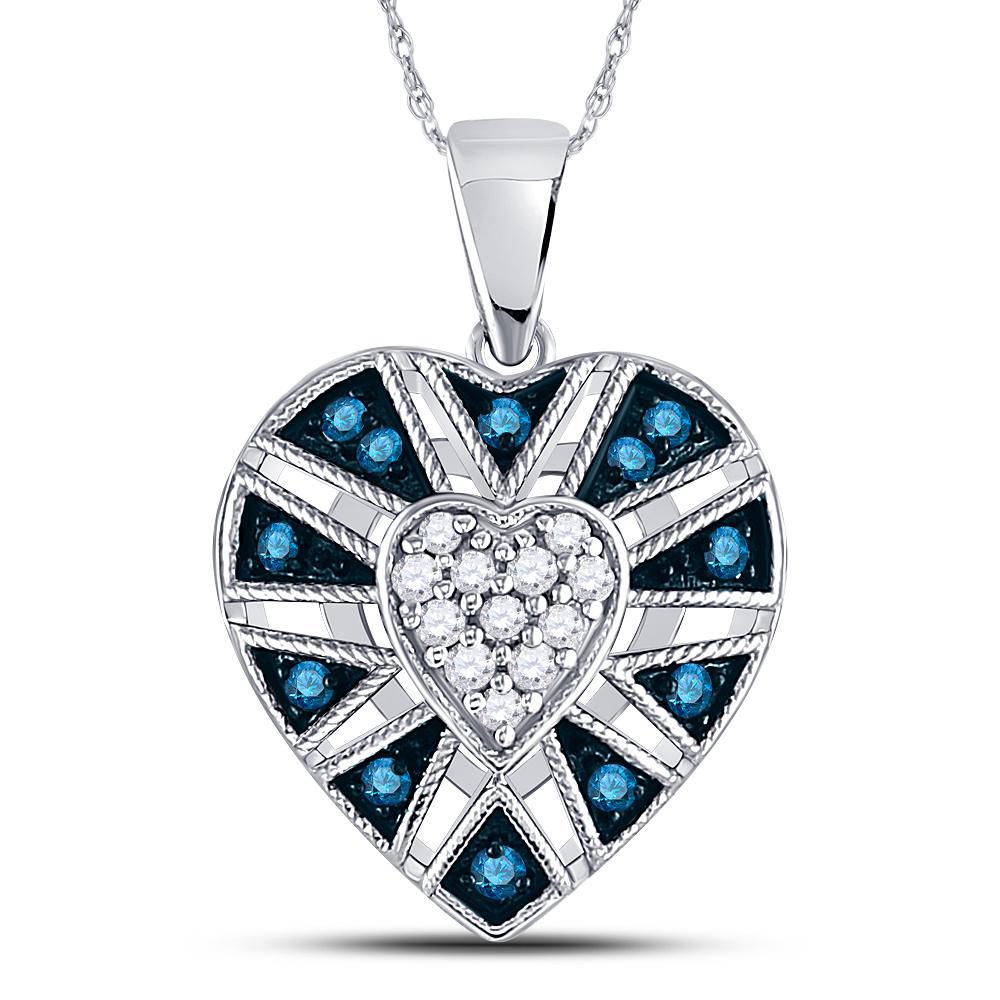 0.25ctw Blue White Diamond Heart Pendant 10K White Gold