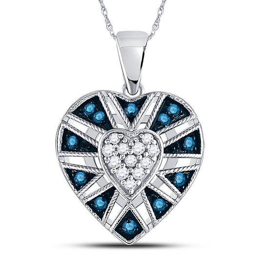 0.25ctw Blue White Diamond Heart Pendant 10K White Gold