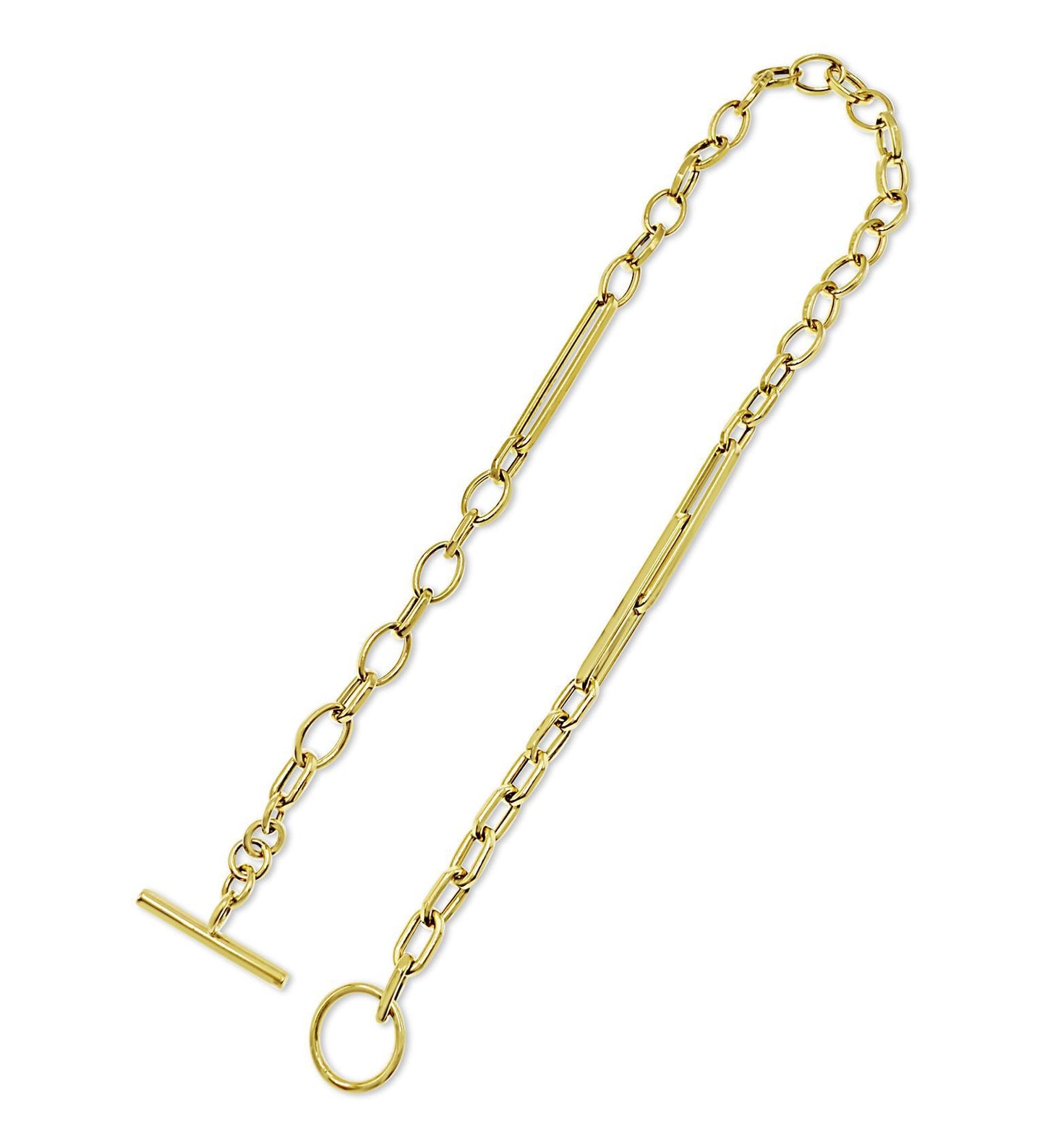 14k Yellow Gold Paperclip Chain Necklace Chunky Mixed Link Toggle