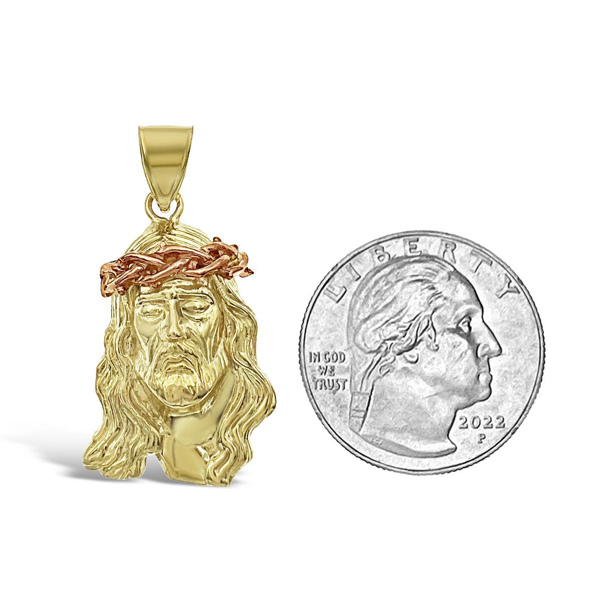 Jesus Head Pendant Mens Charm 10k Yellow Rose Gold 1.4 inch