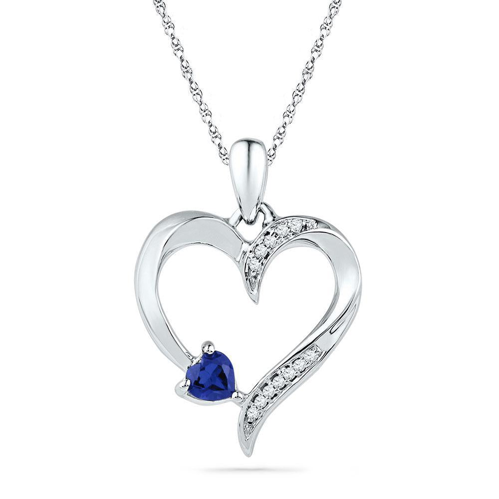 Natural Diamond & Simulated Blue Sapphire Heart Pendant 925 Sterling Silver