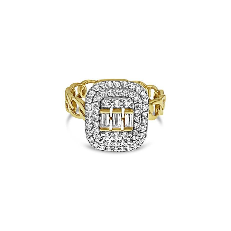 14k Yellow Gold Cuban Chain Ring CZ