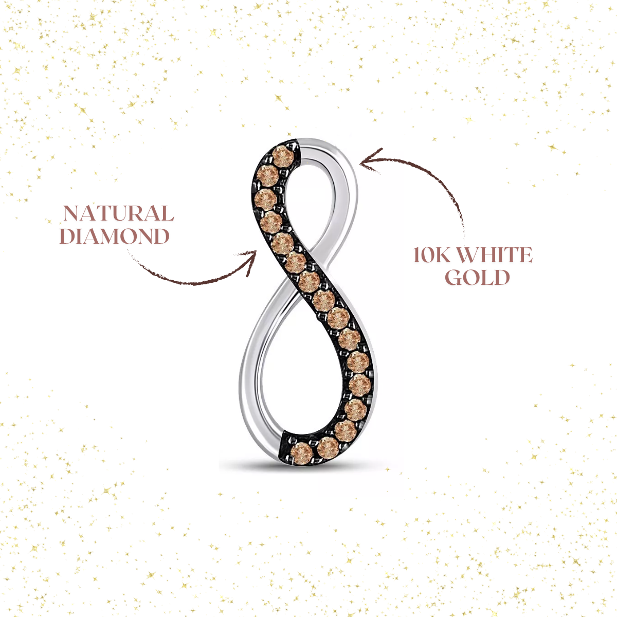 Chocolate Diamond Infinity Charm Pendant 10k White Gold