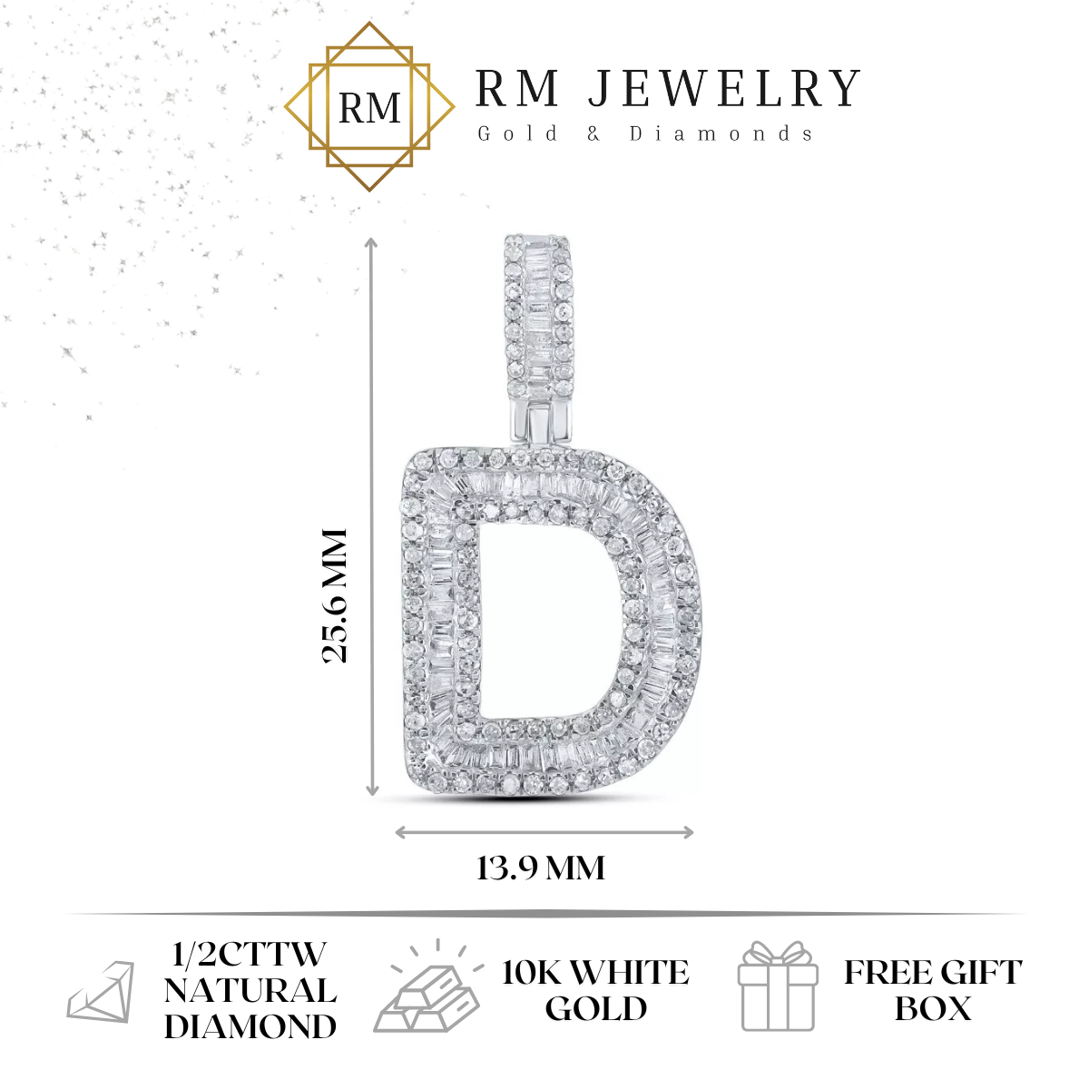 1/2cttw Baguette Diamond Initial Letter D Pendant 10k White Gold
