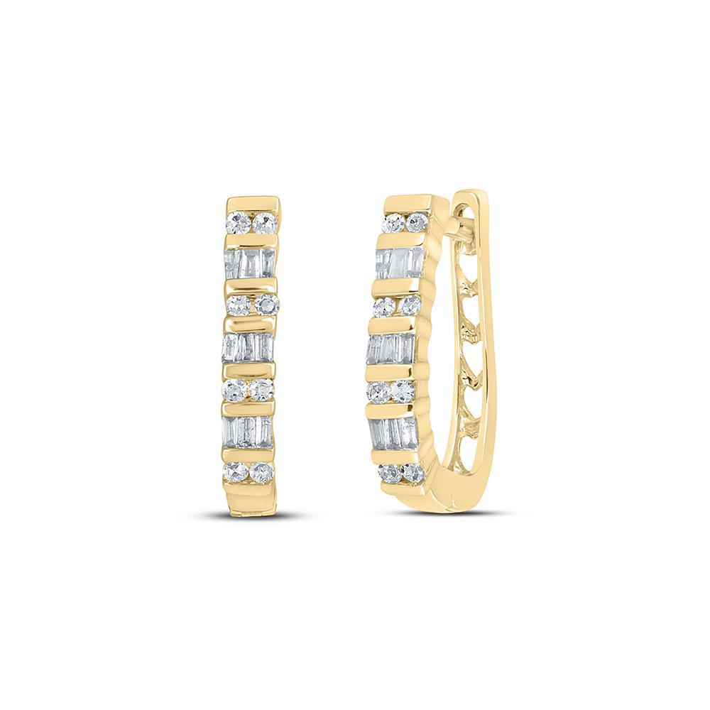 0.25ctw Baguette Diamond Oval Hoop Earrings 925 Sterling Silver Yellow tone