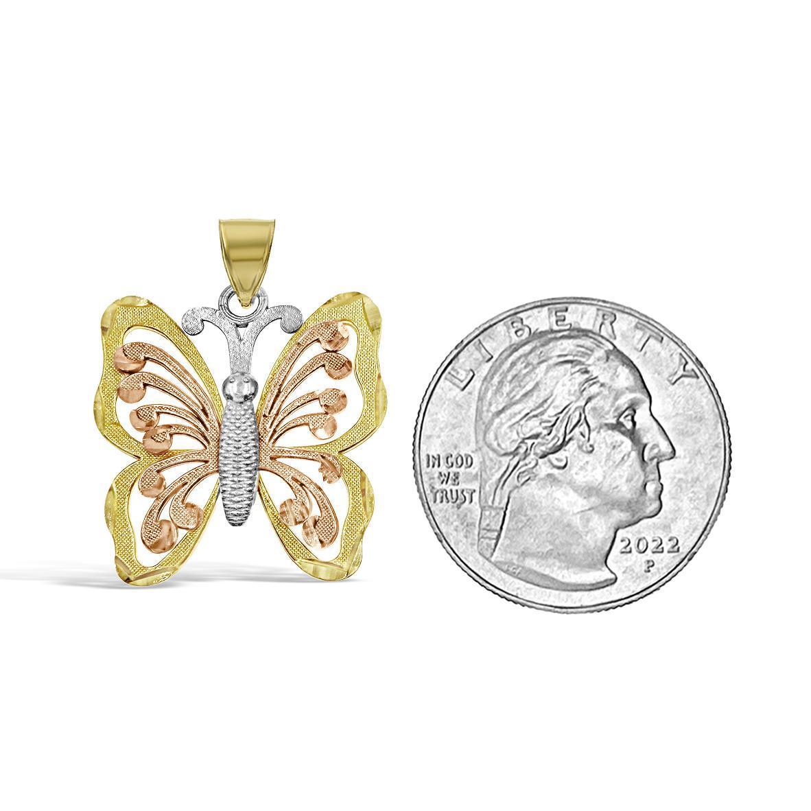 Butterfly Pendant 10k Tri Color Gold Charm 1 inch