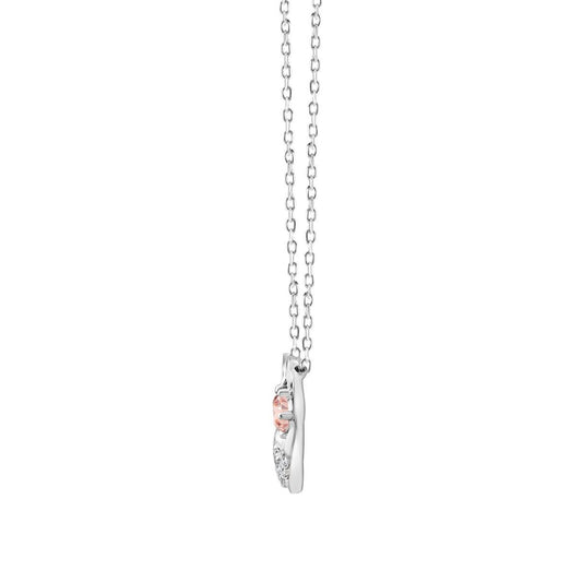 Pink Lab Diamond Double Heart Necklace 14K White Gold