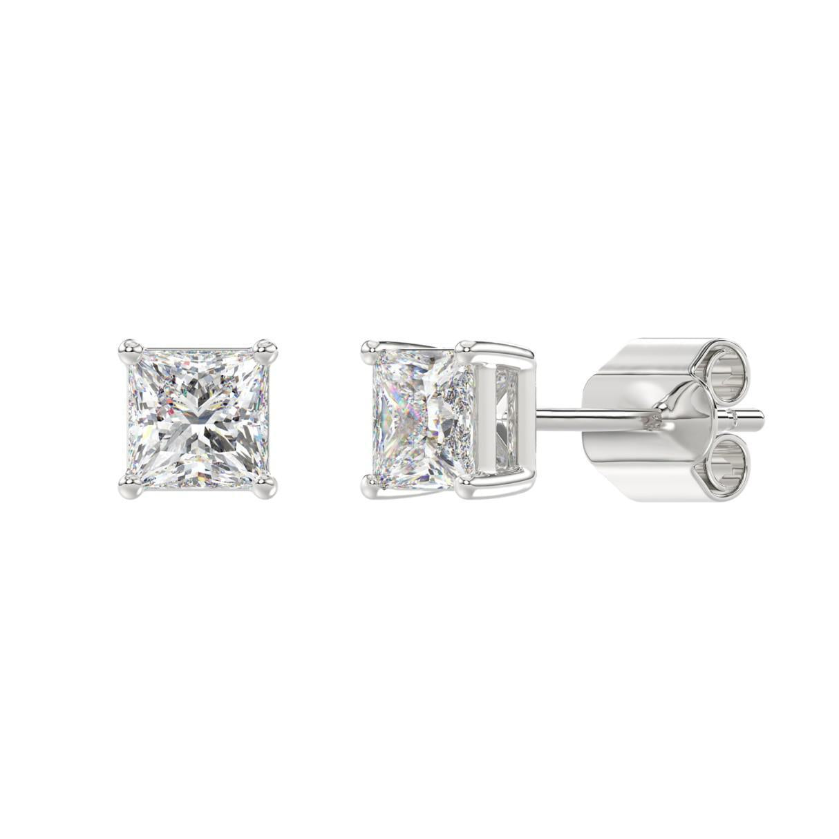 2 ct Lab Grown Princess Diamond Solitaire Stud Earrings 14k Gold Screw Back