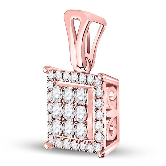 0.46ctw Diamond Square Cluster Pendant 14K Rose Gold Charm