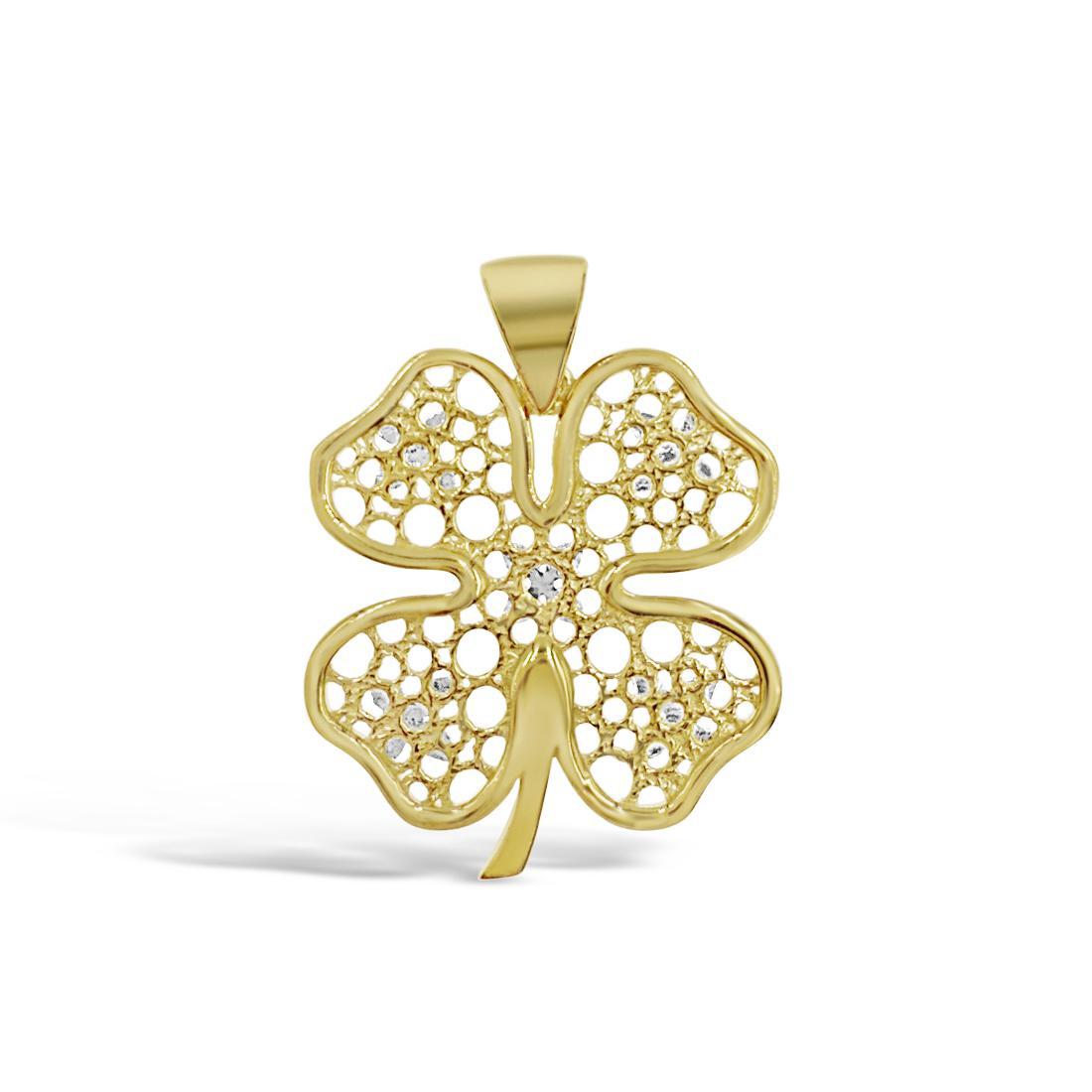 Four Leaf Clover Pendant 14K Yellow White Gold Lucky Charm