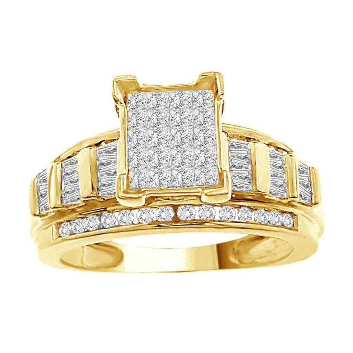 1 Cttw Baguette Round Diamond Rectangle Ring 10k Yellow Gold