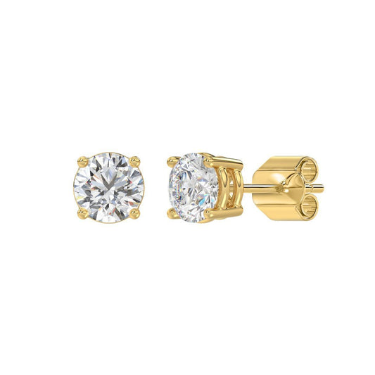 2.00ct Lab Grown Diamond Solitaire Stud Earrings 14K Yellow Gold