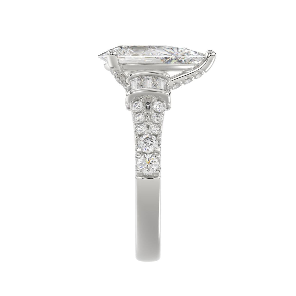 2.75 cttw Lab Grown Pear Baguette Diamond IGI Internal Stone Ring White Platinum